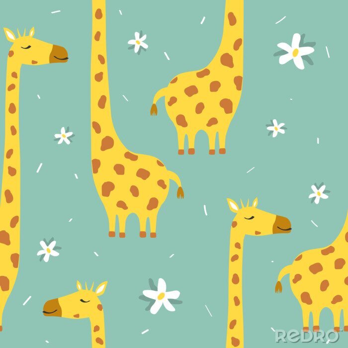 Behang Leuke giraffen en madeliefjes