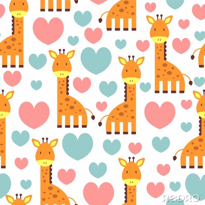 Behang Leuke giraffen onder harten