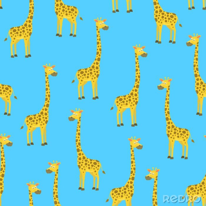 Behang Leuke giraffen op een blauwe achtergrond