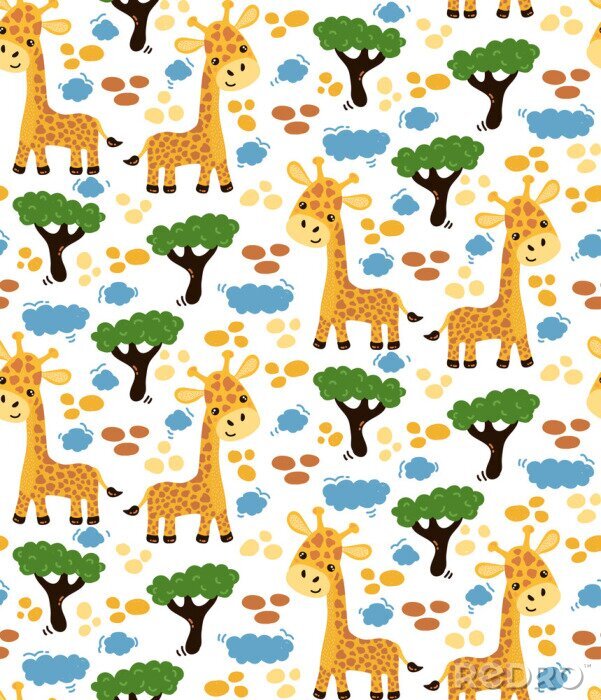 Behang Leuke giraffen tussen de bomen kinderpatroon