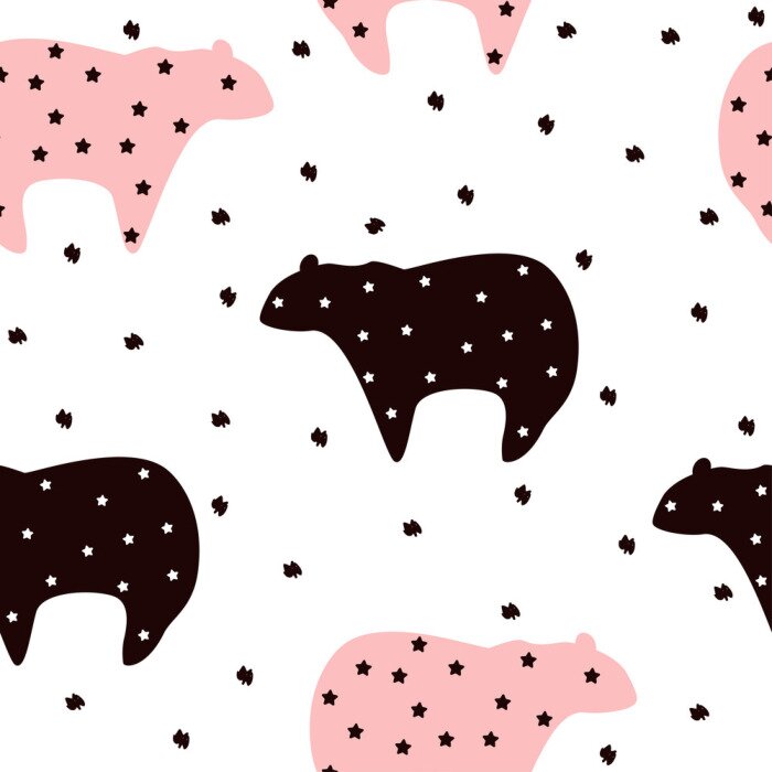 Behang Leuke grote abstracte beer met sterren naadloos patroon. Vector hand getekende illustratie.