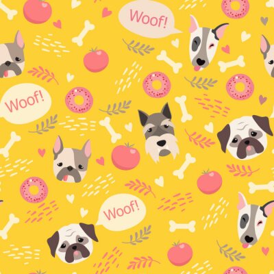 Behang Leuke hond gekleurde vector patroon