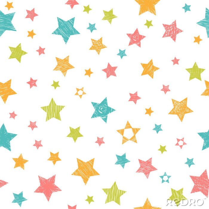 Behang Leuke naadloze patroon met kleurrijke sterren. Stijlvolle druk met ha