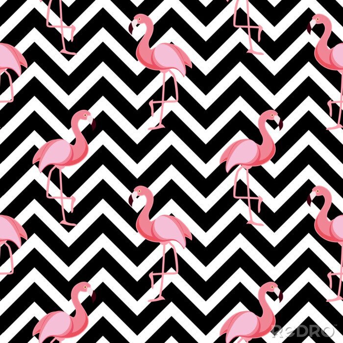 Behang Leuke Retro Naadloze Flamingo Patroon Achtergrond Vector Illustratie