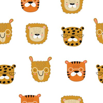 Behang Leuke safaridieren op een witte achtergrond