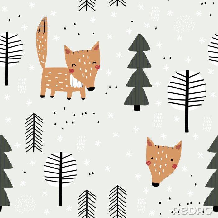 Behang Leuke vossen in het winterbos