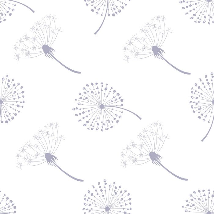 Behang Lichtgrijze paardebloemen op een witte achtergrond