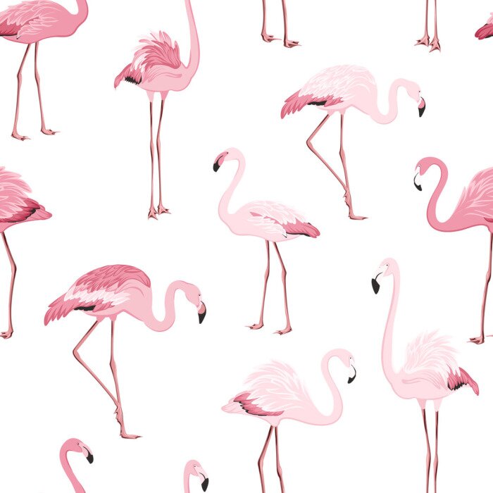 Behang Lichtroze flamingo's op een motief met een witte achtergrond