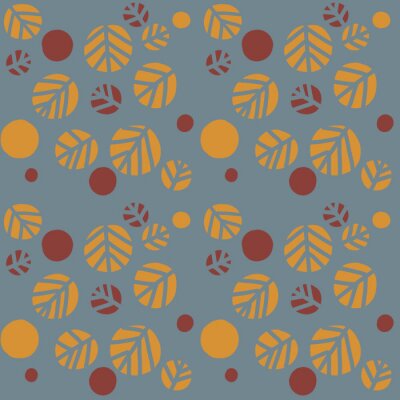 Behang Linden lindeboom afgerond bladeren patroon met berken, kersen blad op blauwe decoratieve sierachtergrond