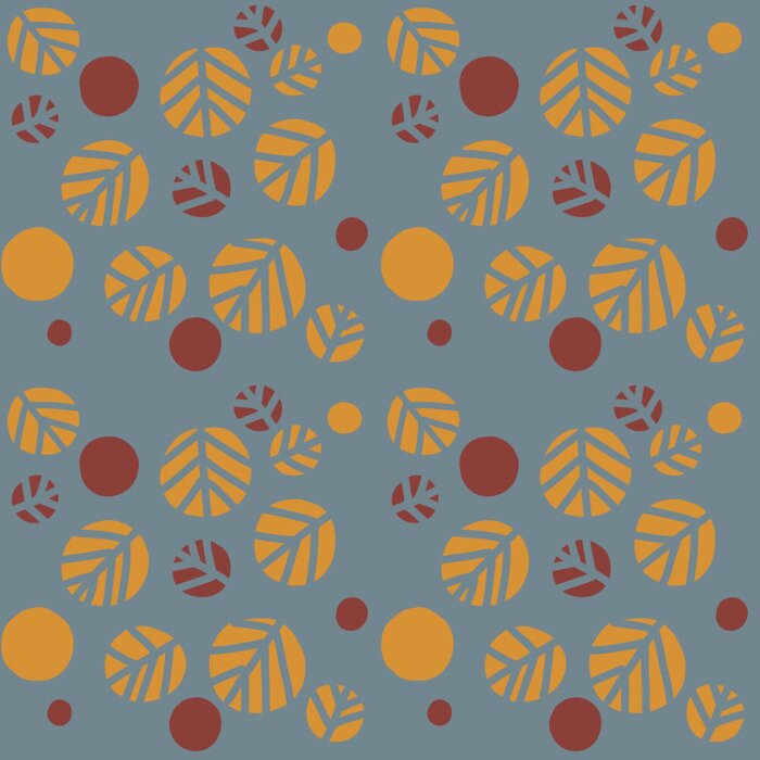 Behang Linden lindeboom afgerond bladeren patroon met berken, kersen blad op blauwe decoratieve sierachtergrond