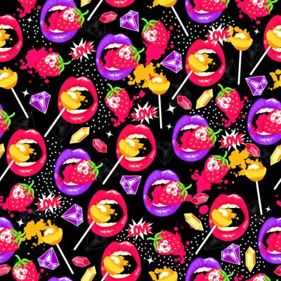 Behang Lippen en lollies op een zwarte achtergrond