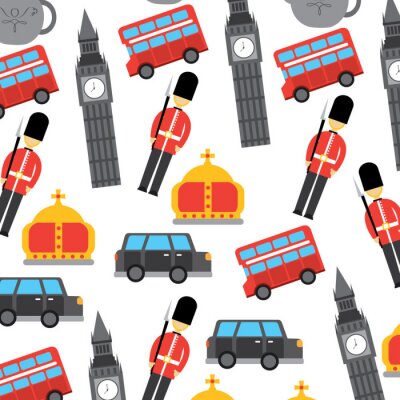 Behang Londen en Verenigd Koninkrijk stad soldaat kroon taxi bus grote ben iconen vector