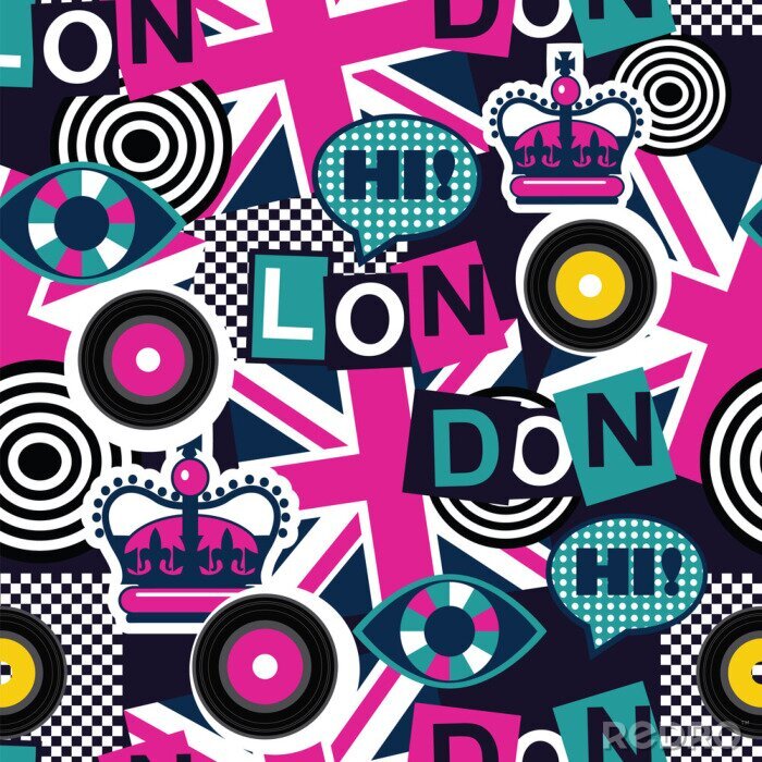 Behang Londen muzikale pop art naadloze patroon