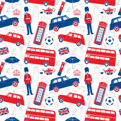 Behang Londen symbolen - Icons - Seamless vector patten - Silhouet