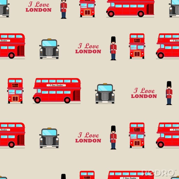 Behang London iconic symbols seamless pattern