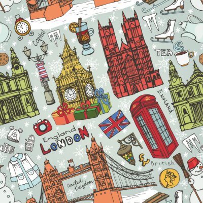 London winter oriëntatiepunten naadloze pattern.Colored Doodles