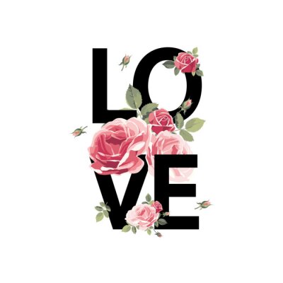 Sticker LOVE inscriptie met rozen