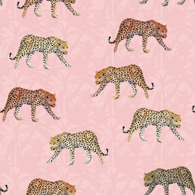 Behang Luipaard tussen het roze
