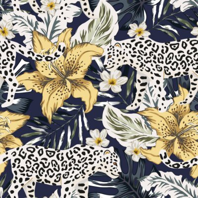 Behang Luipaarden tussen tropische vegetatie