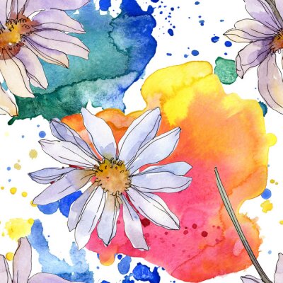 Behang Madeliefjes en kleurvlekken