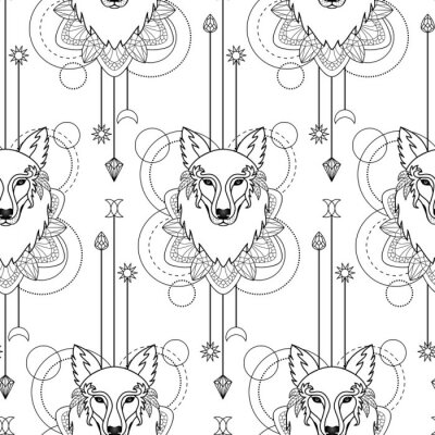 Behang Magische geometrische zwart-witte wolven