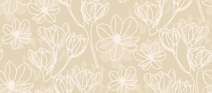 Behang Magnolia in beige line art - seamless pattern
