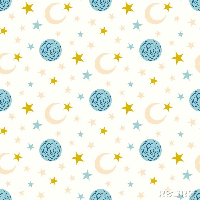 Behang Manen en sterren op een witte achtergrond