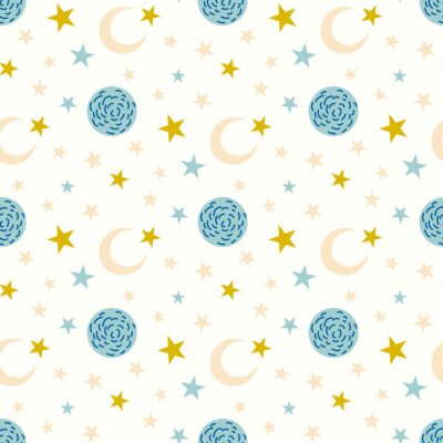 Behang Manen en sterren op een witte achtergrond