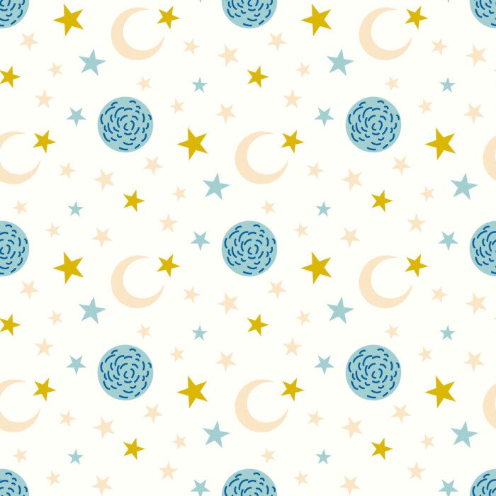 Behang Manen en sterren op een witte achtergrond