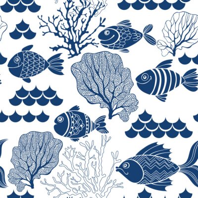 Behang Marine vissenschubben en koraalrif