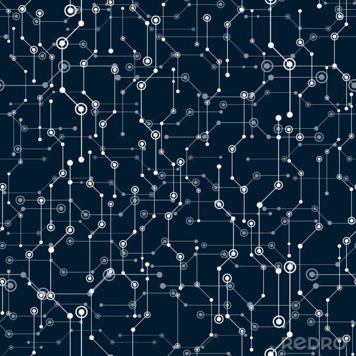 Behang Marineblauw patroon in elektronische schakels