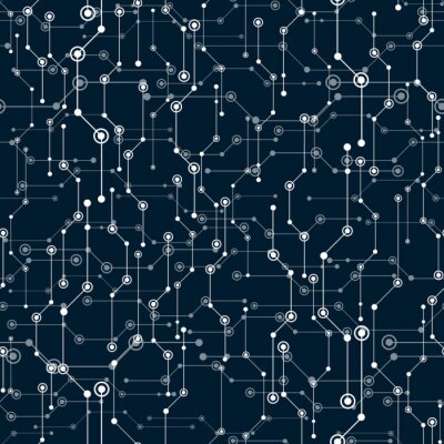 Behang Marineblauw patroon in elektronische schakels