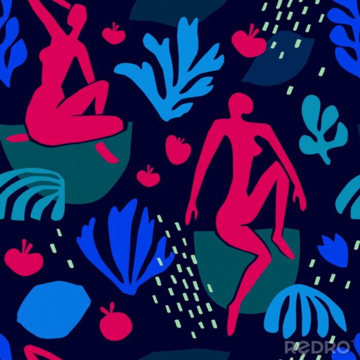 Behang Matisse inspired shapes seamless pattern, colorful design, vector illustration
