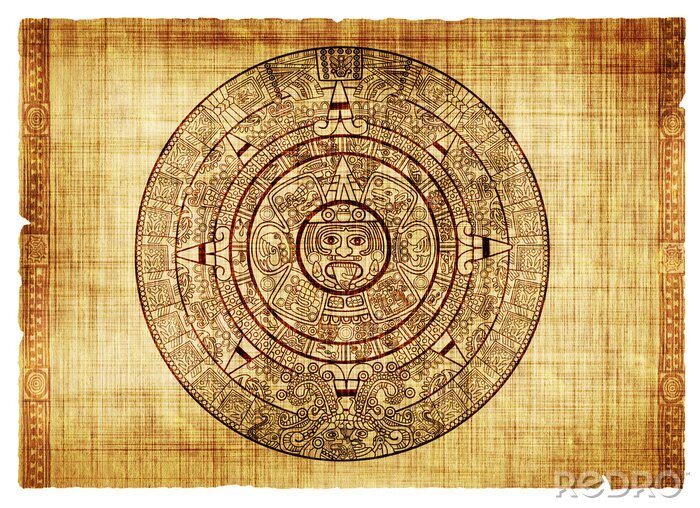 Behang Maya kalender op papyrus