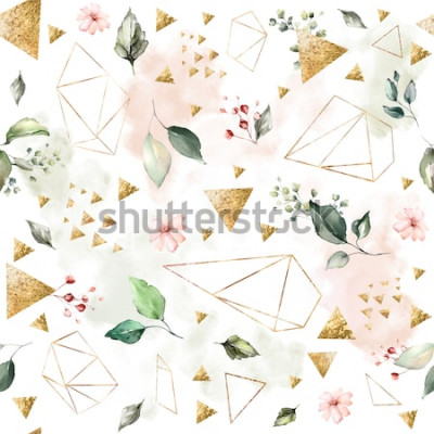 Behang Meisjesachtig geometrisch plantenpatroon