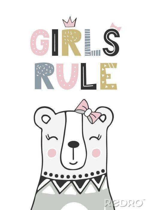 Behang Meisjesregel - Uniek handgetekend kwekerijposter met handgebogen lettering in Scandinavische stijl. Vector illustratie