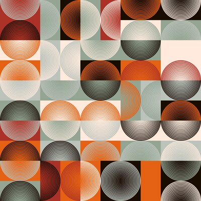 Behang Mid-Century Aesthetics Artwork With Abstract Vector Pattern Design And Geometric Shapes
