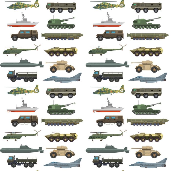 Behang Militaire tanks van het het legeroorlog van de vervoers vectorvoertuig technische en van het het defensievervoer van de de industriepantser van het het wapen naadloze patroon illustratie.