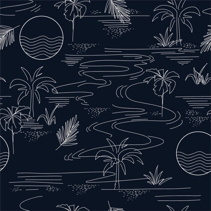 Behang Minimal seamless pattern in vector of island summer mood and tone with line ,Design for fashion fabric web wallpaper and all prints