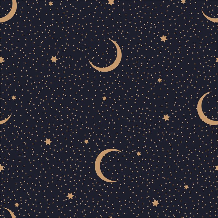 Behang Minimalistic seamless abstract pattern with starry sky and moon on a dark background