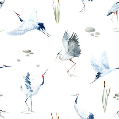 Behang Minimalistisch patroon van kraanvogels