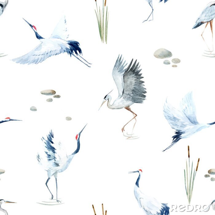 Behang Minimalistisch patroon van kraanvogels