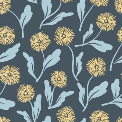 Behang Minimalistische afbeelding met paardebloemen donkerblauwe achtergrond