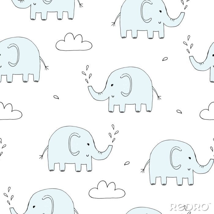Behang Minimalistische blauwe olifanten