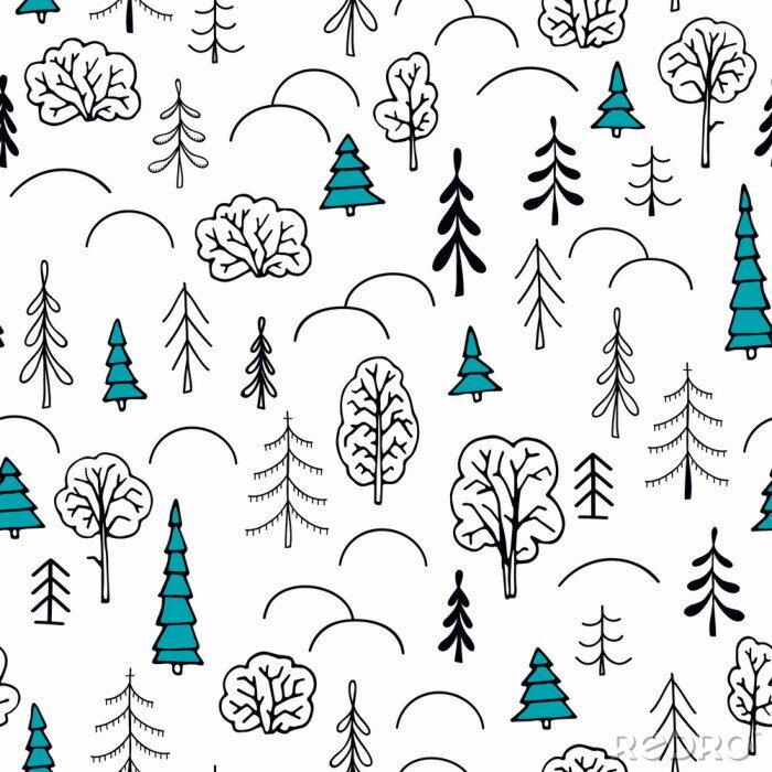 Behang Minimalistische bomen in een winterbos