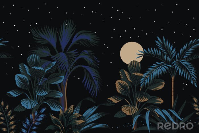 Behang Minimalistische jungle 's nachts