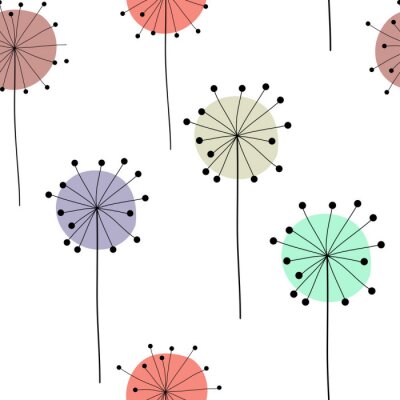 Behang Minimalistische paardebloemen op kleurrijke stippen