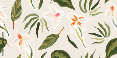 Behang Modern patroon met bladeren en bloemen