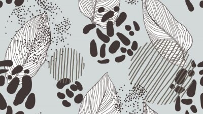 Behang Modern patroon van bladeren en stippen