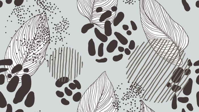 Behang Modern patroon van bladeren en stippen